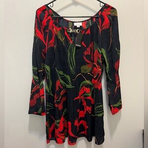 Avenue Black and Red Floral Women's Blouse